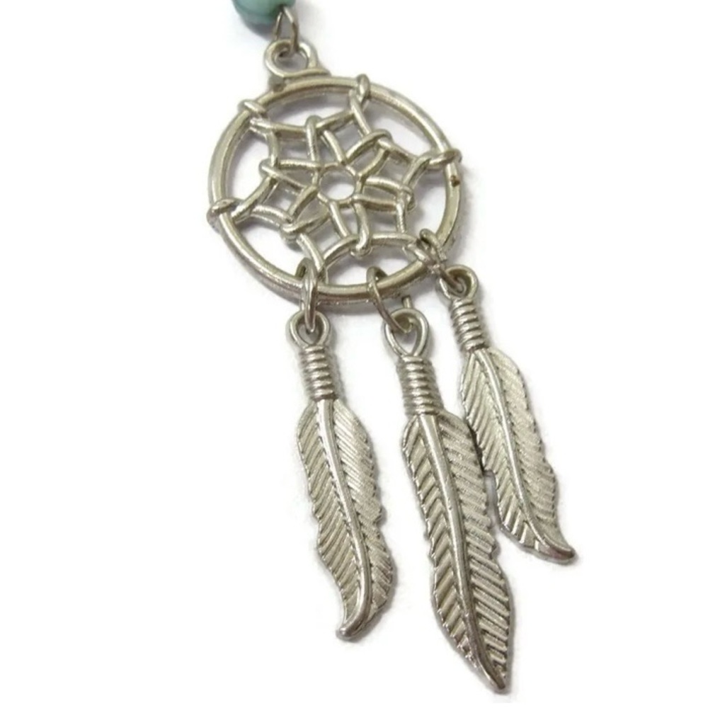 Dream Catcher Key Chain Silver Tone Simulated Turquoise Dangle Feathers VTG 70’s - Picture 11 of 12